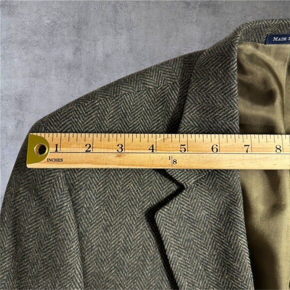Vintage LANDS END TWEED WOOL Mens Blazer 40L Sport Coat Jacket Green Herringbone - Picture 7 of 14